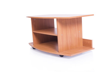 Wooden TV stand isolated on white background