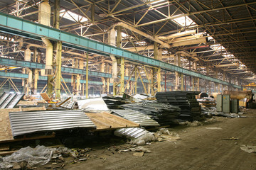 Interior of an abandoned car factory