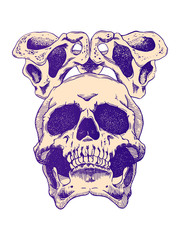 Terrible frightening skull. Creepy illlustration