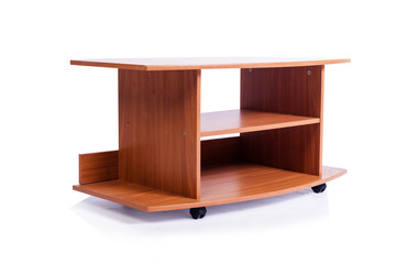 Wooden TV stand isolated on white background