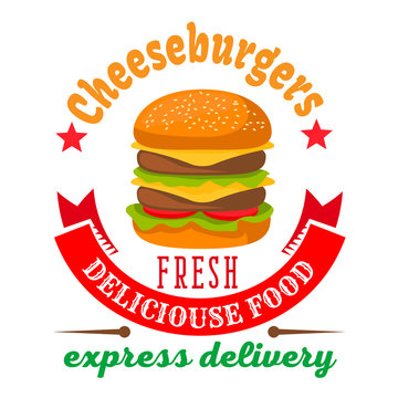 Cheeseburger round icon for fast food cafe design