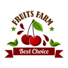 Sweet cherries fruits icon for organic farm design