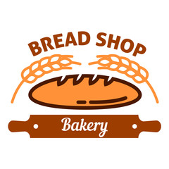 Natural organic bread icon with wheat, rolling pin