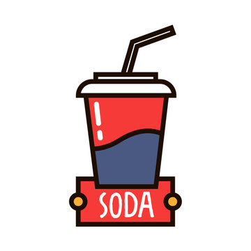 Takeaway fast food cup of sweet soda linear badge
