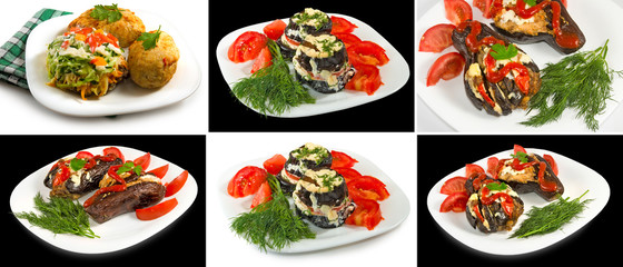 image of dish baked eggplant on a white background close up