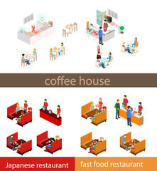 Coffee time abstract cafe concept flat 3d web isometric infographic vector. 