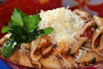 Pasta shells with cheese and sauce