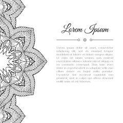 Black and white hand drawn doodle border. Abstract floral mandala zentangle background. Good for cards, invitations, wedding, brochure, flyer, calendar. Monochrome coloring page. Vector illustration.