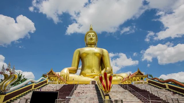 Temple Wat Muang big golden statue image of buddha at Wat muang, Angthong, Thailand..timelapse 4k