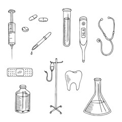 Medical graphic art black white isolated set illustration vector