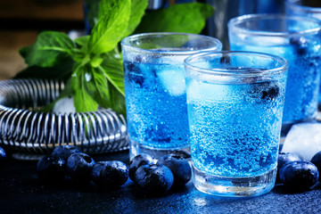 Alcoholic cocktail French soda, with liqueur, lime juice, sugar