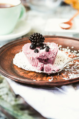 raw vegan berry cheesecake with coconut, portioned