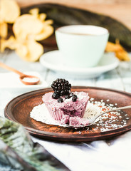 raw vegan berry cheesecake with coconut, portioned