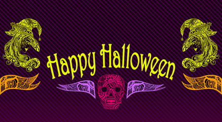 Halloween Flyer or banner  with witch skill colorful on black
