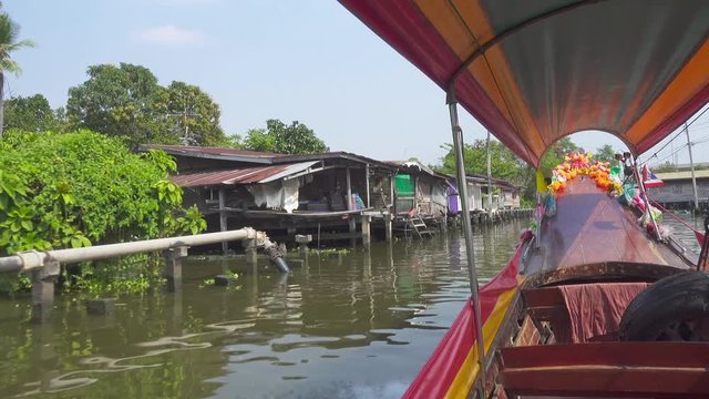 View from the tourist boat, floating on the canals of Bangkok, 4k
