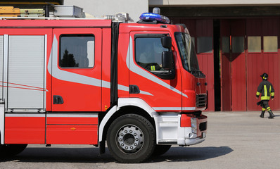 big fire engine truck during a fire drill