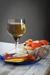 Tasty various italian sandwiches with seafood