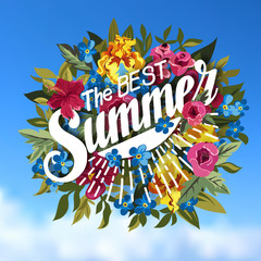 Obraz premium Summer Typographical Background With different Plants And Flowers.