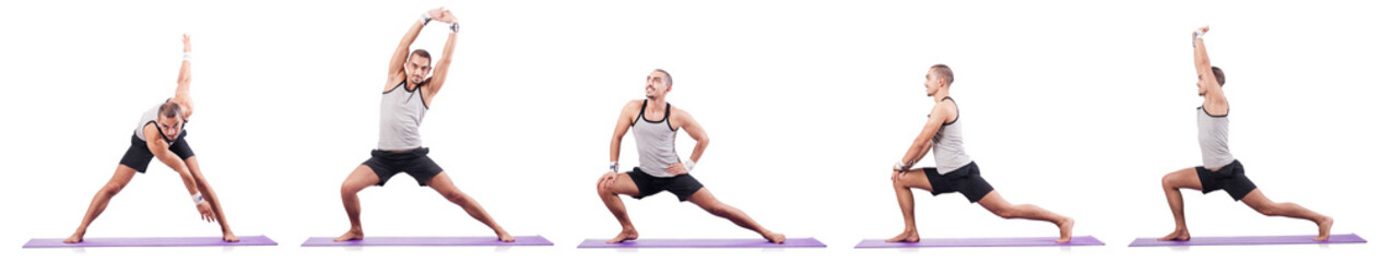 Man doing exercises on white