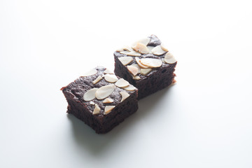 Chocolate brownies isolated on white background