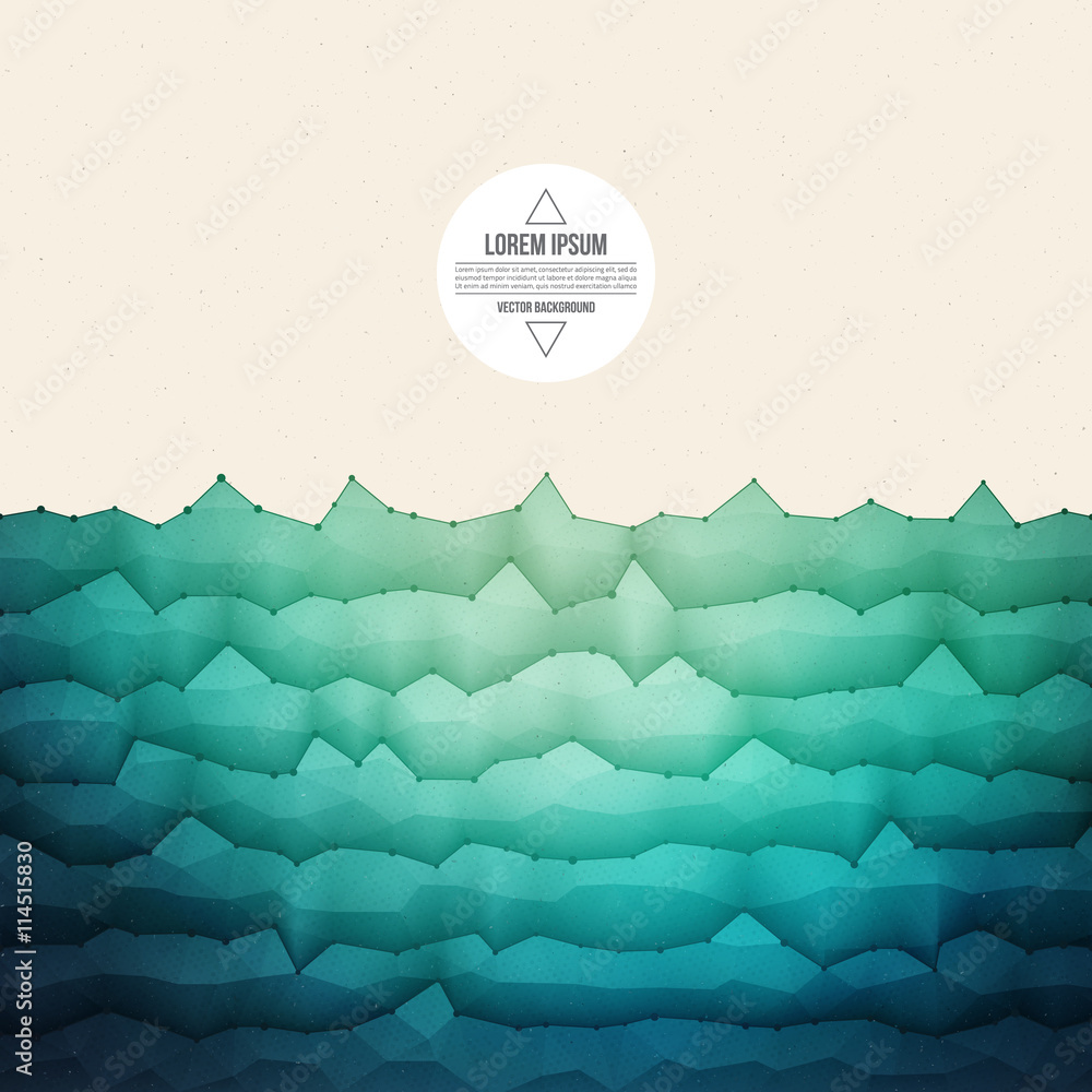 Poster abstract 3d vector textured geometrical polygonal waveform structure bright background for design, b