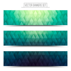 Abstract triangular structure 3d vector retro design textured turquoise web banners set for business, internet, advertising, design, ui, seo   