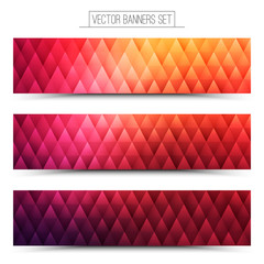Abstract triangular 3d vector bright web banners set for business, internet, advertising, design, ui, seo   