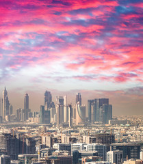 Fototapeta premium Aerial view of Dubai Downtown from airplane