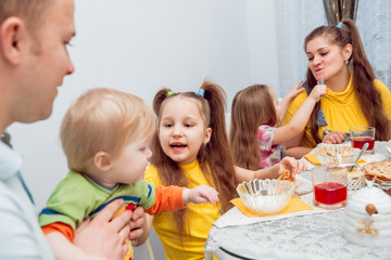 Cheerful family having lunch