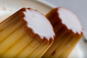 Creme brulee. Traditional French and Italian vanilla cream dessert with caramelized sugar. Delicious, sweet, tasty dish. Copy space
