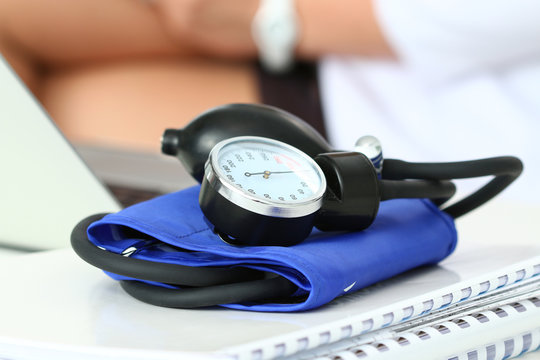 Close up view of manometer laying on medical doctor working tabl