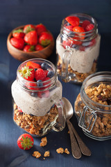 homemade granola and chia seed pudding with berry healthy breakf