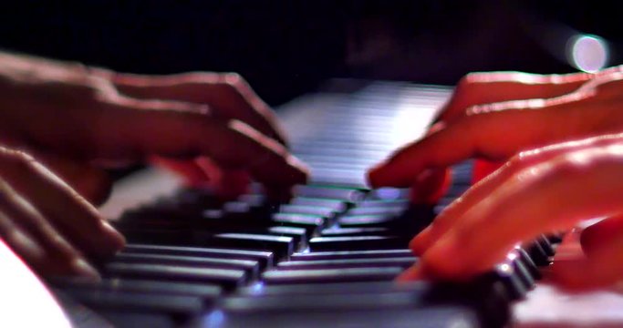 4K Cinematic Macro Shot of Talented Performance Musician Playing Grand Piano