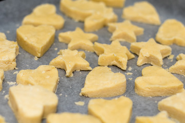 Cut Vanilla Shortbread biscuits ready to be baked
