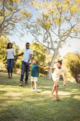 Happy family walking together