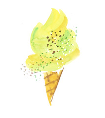 gelato ice-cream hand drawn illustration. shabby watercolor hand