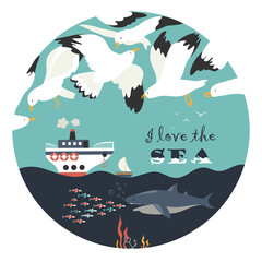 Seagulls flying over the sea