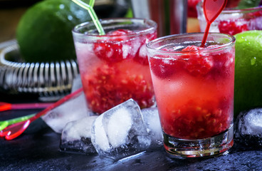 Alcoholic cocktail raspberry ambitions, with vodka, cranberry ju
