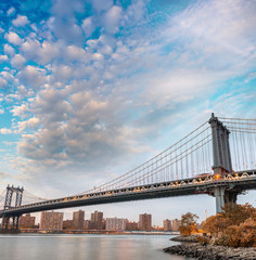 Manhattan Bridge at sunset in New York City, USA
