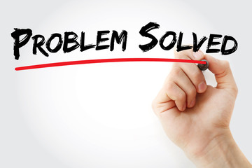 Hand writing Problem Solved with marker, concept background