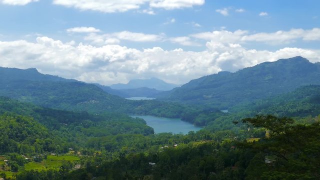 mountain landscape with tea plantation in Sri Lanka, timelapse, 4k
