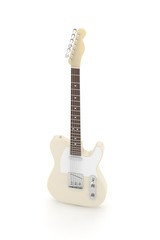 Naklejka premium Isolated beige electric guitar on white background. Musical instrument for rock, blues, metal songs. 3D rendering.