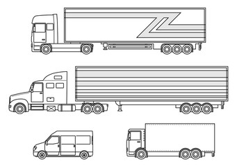 Set of truck, van icon. Delivery trailer truck. Delivery trucks isolated. Vector illustration.
