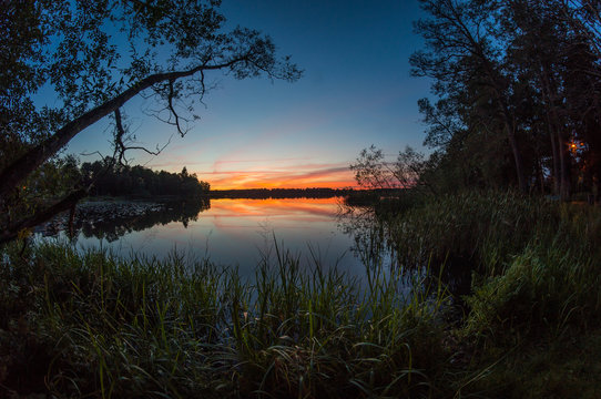 Beautiful sunset view over lake. Vaxjo. Sweden © bzzup