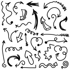 Set of cute doodle hand drawn arrows. Vector illustration
