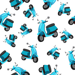 Seamless colorful pattern with scooters. Vector illustration. Background, texture, textile, fabric - 114524020