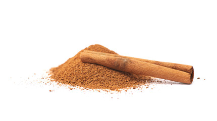 Pile of cinnamon powder isolated