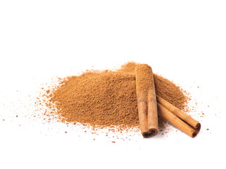 Pile of cinnamon powder isolated