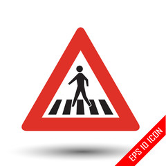 Pedestrian crossing traffic sign. Vector illustration of triangular sign for pedestrian crossing traffic sign isolated on white background.