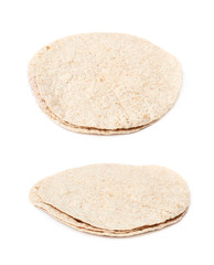 Pile of wheat tortillas isolated
